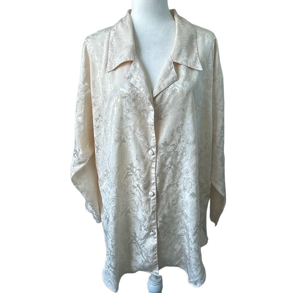 Vintage Victorias Secret Gold Label Jacquard Satin Sleep Shirt Gown M/L